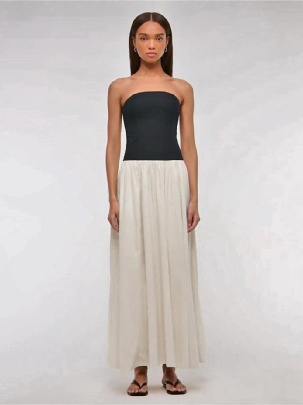 Abercrombie Drop Waist Dress Black & Cream Strapless Maxi